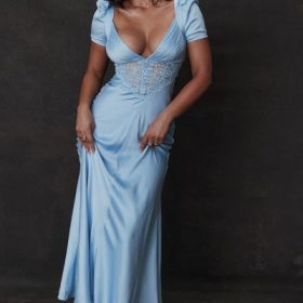 Rafaela Soft Blue Pure Silk & Lace Dress