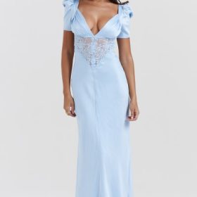 Rafaela Soft Blue Pure Silk & Lace Dress - Image 5