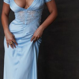 Rafaela Soft Blue Pure Silk & Lace Dress - Image 6