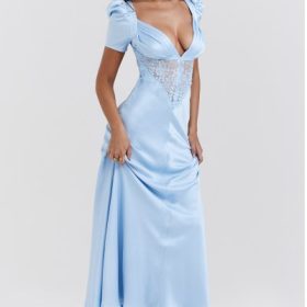 Rafaela Soft Blue Pure Silk & Lace Dress - Image 9