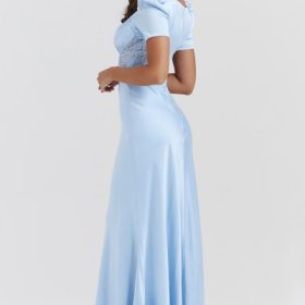 Rafaela Soft Blue Pure Silk & Lace Dress - Image 10