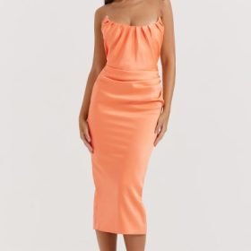 Alora Tangerine Strapless Corset Midi Dress - Image 7