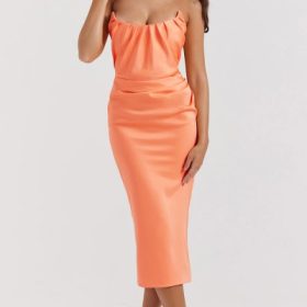 Alora Tangerine Strapless Corset Midi Dress - Image 8