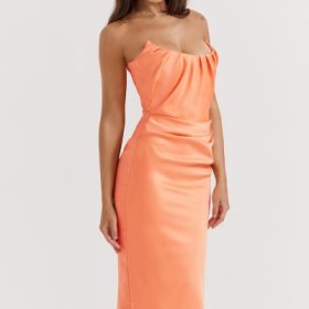 Alora Tangerine Strapless Corset Midi Dress - Image 10