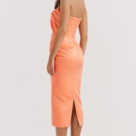 Alora Tangerine Strapless Corset Midi Dress - Image 12