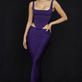 Colette Grape Satin Low Waist Midi Skirt - Image 5
