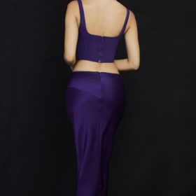 Colette Grape Satin Low Waist Midi Skirt - Image 14