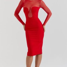Darcy Scarlet Plunge Midi Dress - Image 9
