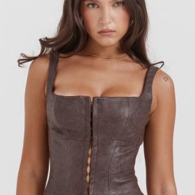 Pia Brown Vegan Leather Corset - Image 5