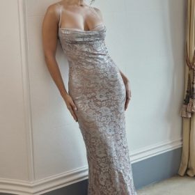 Azzurra Ice Blue Lace Godet Gown - Image 6