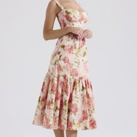 Elia Pink Peony Print Cotton Midi Sundress - Image 9