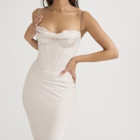 Myrna Crystal Satin Corset Midi Dress - Image 5