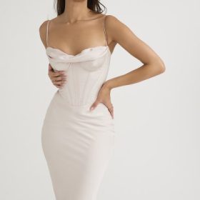 Myrna Crystal Satin Corset Midi Dress - Image 8