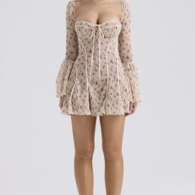 Analissa Vintage Cream Rose Print Corset Mini Dress - Image 6