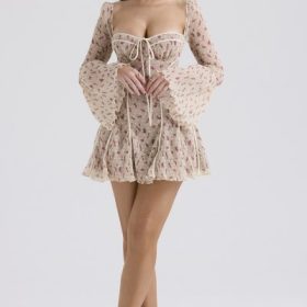 Analissa Vintage Cream Rose Print Corset Mini Dress - Image 7