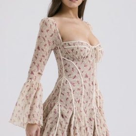 Analissa Vintage Cream Rose Print Corset Mini Dress - Image 9