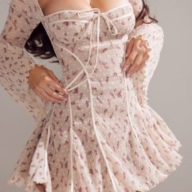 Analissa Vintage Cream Rose Print Corset Mini Dress - Image 13