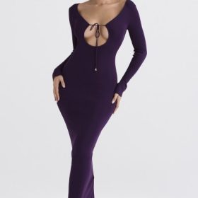Keana Grape Ribbed Knit Maxi Dress - Image 7