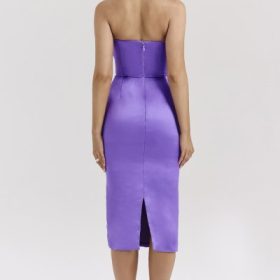 Santana Violet Satin Strapless Corset Midi Dress