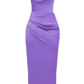 Santana Violet Satin Strapless Corset Midi Dress - Image 2