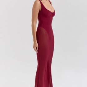 Robina Wine Stretch Mesh Maxi Dress