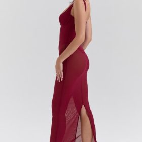 Robina Wine Stretch Mesh Maxi Dress - Image 2