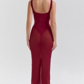 Robina Wine Stretch Mesh Maxi Dress - Image 3