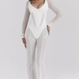 Avalon White Mesh High Waist Trousers - Image 7
