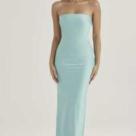 Alette Jade Satin Strapless Maxi Dress - Image 7