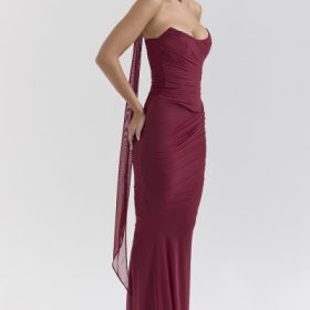 Hallie Cabernet Strapless Corset with Neck Scarf