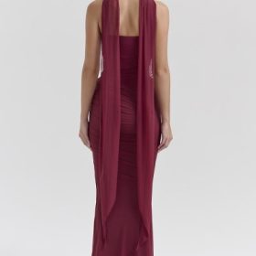Hallie Cabernet Strapless Corset with Neck Scarf - Image 3