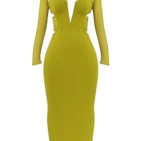 Zahra Chartreuse Plunge Maxi Dress - Image 2