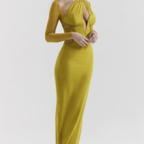 Zahra Chartreuse Plunge Maxi Dress - Image 10
