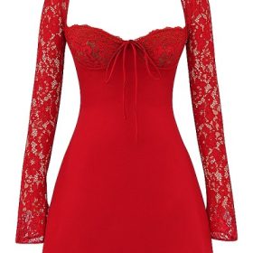 Jennica Red Rose Satin And Lace Mini Dress - Image 2