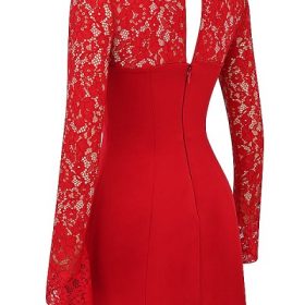 Jennica Red Rose Satin And Lace Mini Dress - Image 3