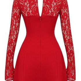 Jennica Red Rose Satin And Lace Mini Dress - Image 4