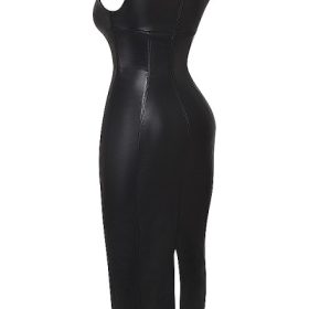 Sahara Black Vegan Leather Maxi Dress - Image 3