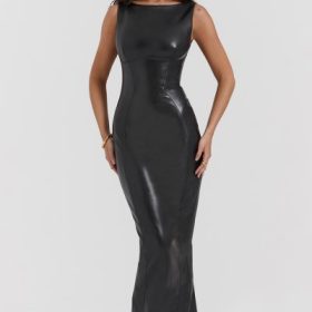 Sahara Black Vegan Leather Maxi Dress - Image 5