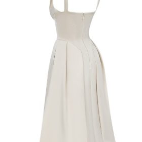 Paloma Vintage Cream Satin Pleated Midi Dress