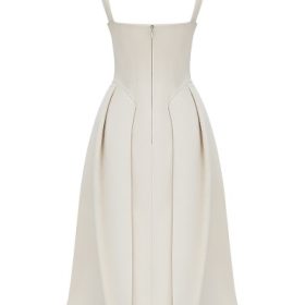 Paloma Vintage Cream Satin Pleated Midi Dress - Image 2
