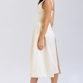 Paloma Vintage Cream Satin Pleated Midi Dress - Image 11