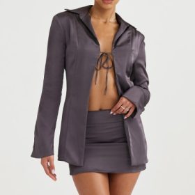 Catalina Shadow Satin A-Line Mini Skirt - Image 9
