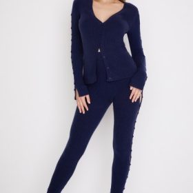 Belong Navy Ribbed Knit Trousers - Image 7