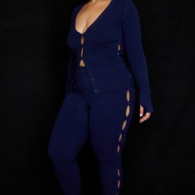 Belong Navy Ribbed Knit Trousers - Image 10