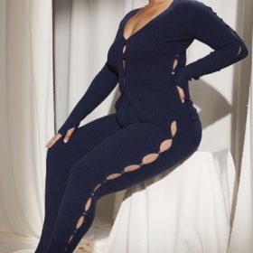 Belong Navy Ribbed Knit Trousers - Image 14