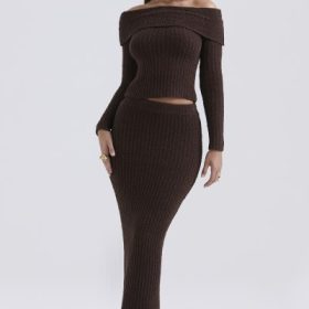 Sloane Chocolate Soft Cotton Boucle Maxi Skirt - Image 6