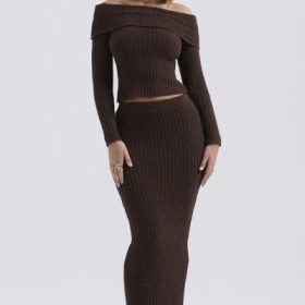 Sloane Chocolate Soft Cotton Boucle Maxi Skirt - Image 7