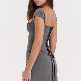 Rowena Grey Lace Back Corset - Image 9