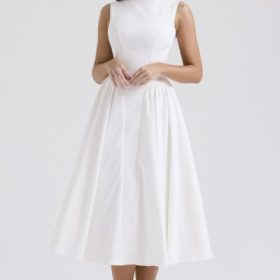 Cindy White Twill Midi Sundress - Image 5