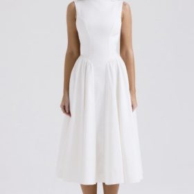 Cindy White Twill Midi Sundress - Image 7